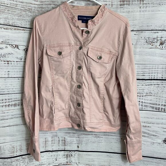 Bandolinoblu Jacket Womens Medium Embroidered Pink 90s Y2K Denim Button Up - Picture 1 of 11